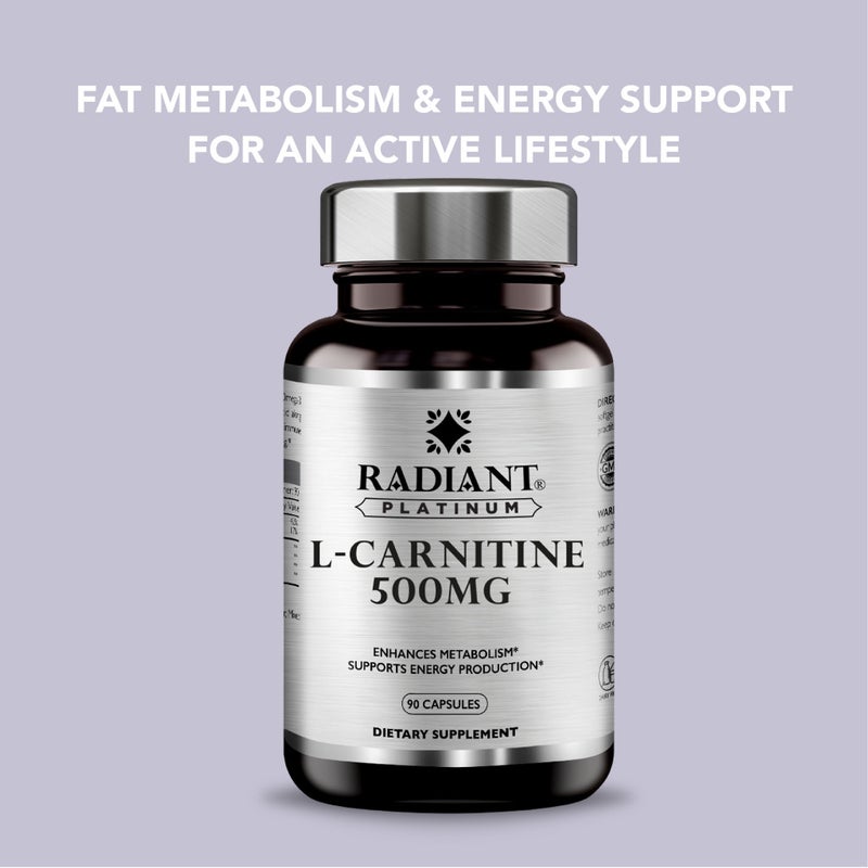 Radiant Platinum L-Carnitine 500 MG – Supports Fat Metabolism, Energy Booster & Weight Management x 90 Capsules - Image 4